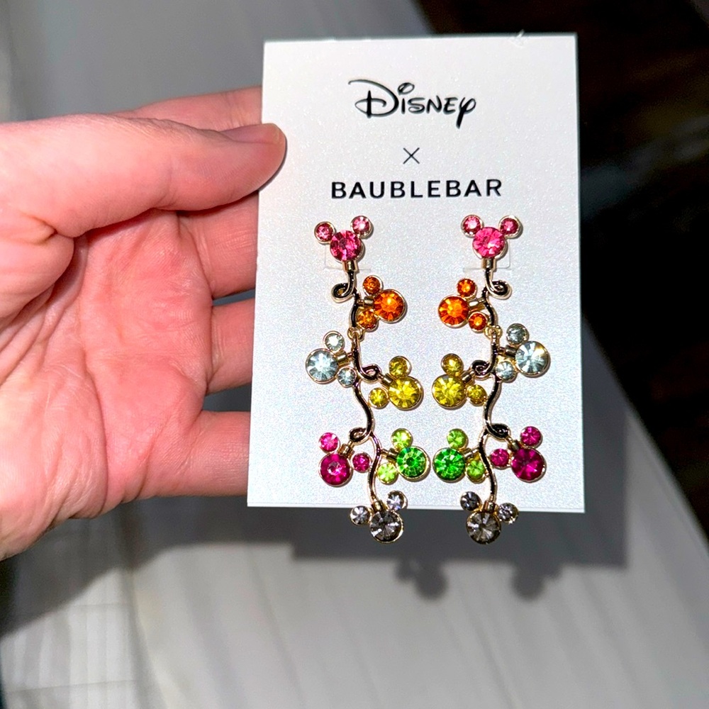 BaubleBar Pink and Orange Earrings with Mickey Design